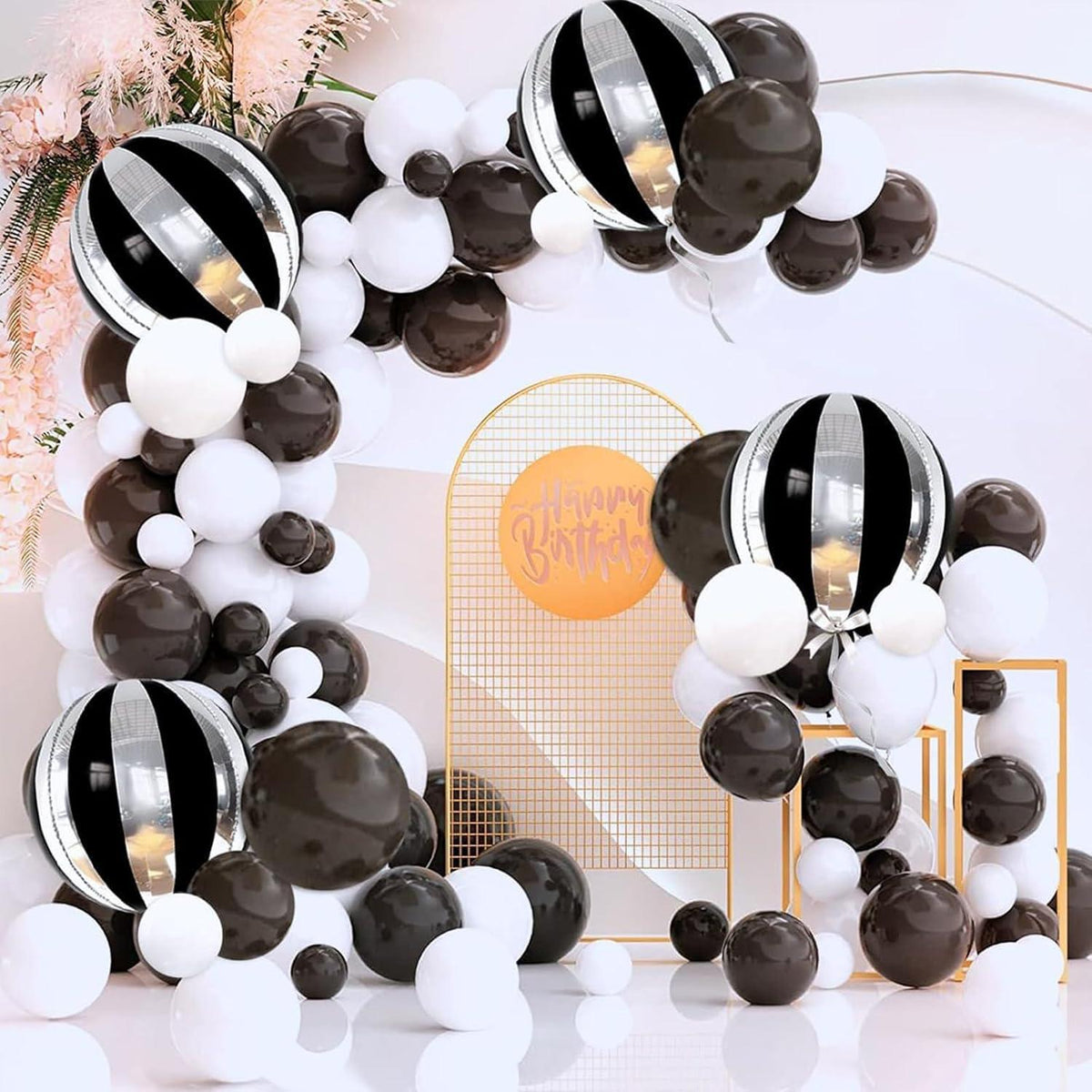 6er Set Schwarz Silber 4D Happy New Year Folienballons 22 Zoll - Party Deko