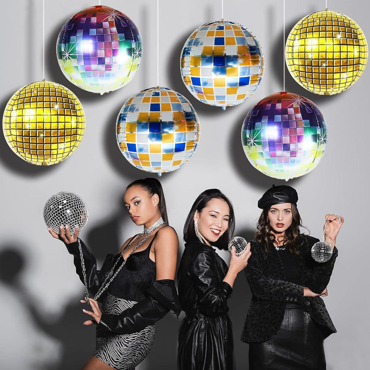 Discokugel Luftballon Set 6 Stück Gold 22 Zoll - 70er 80er 90er Jahre