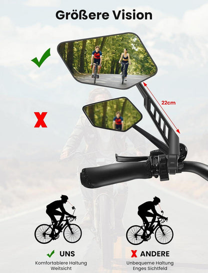 COICER Fahrradspiegel Rechts - Extra Große Spiegelfläche & 360° Verstellbar
