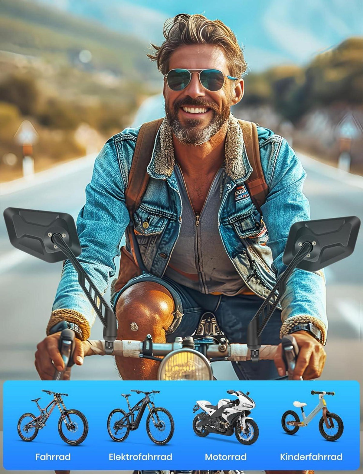 Fahrradspiegel für E-Bike & E-Scooter - Extra großer Spiegel - 360° verstellbar