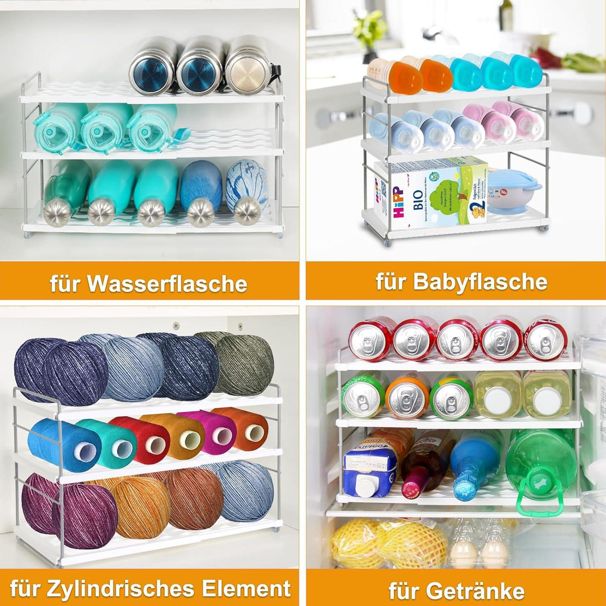 JUPELI Flaschenregal Stapelbar Verstellbarer Flaschenhalter Kühlschrank Schrank