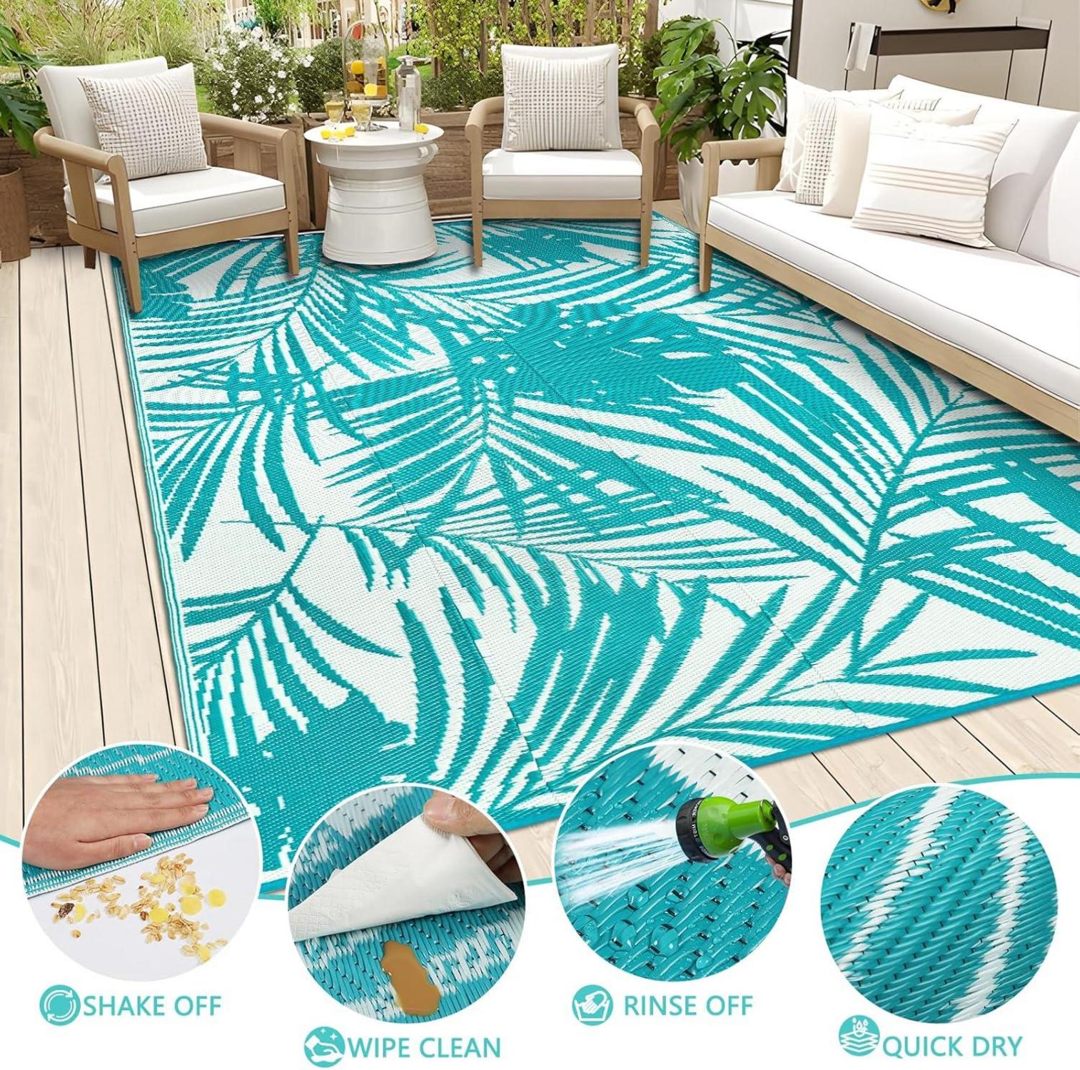 Outdoor Teppich Wetterfest Terrasse Gartenteppich Wendbar