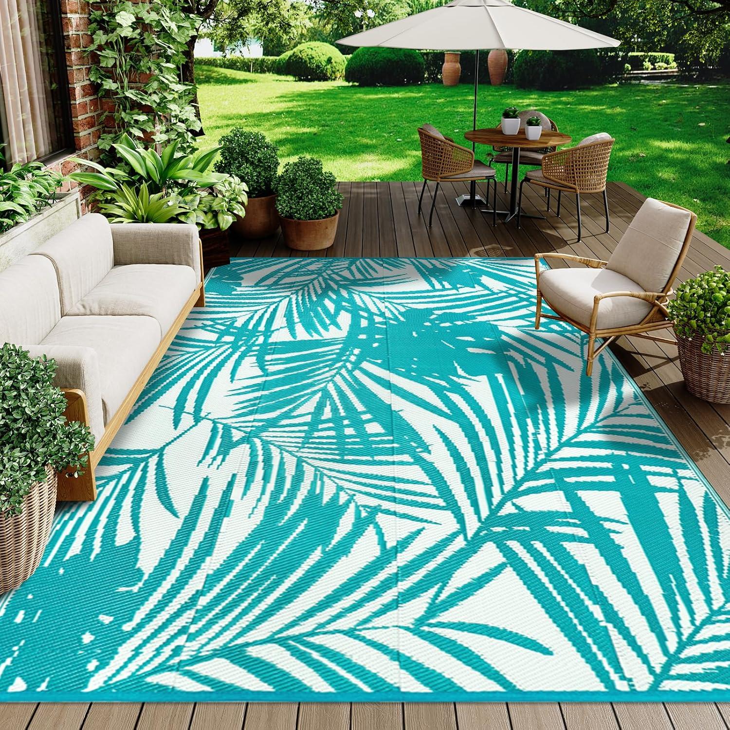 Outdoor Teppich Wetterfest Terrasse Wendbar Plastik Gartenteppich