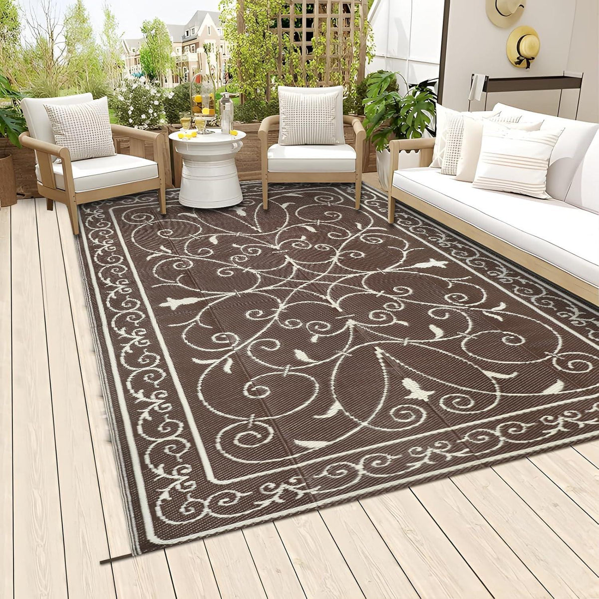 Outdoor Teppich Wetterfest Wendbar Terrasse Balkon Garten 150 x 245 cm