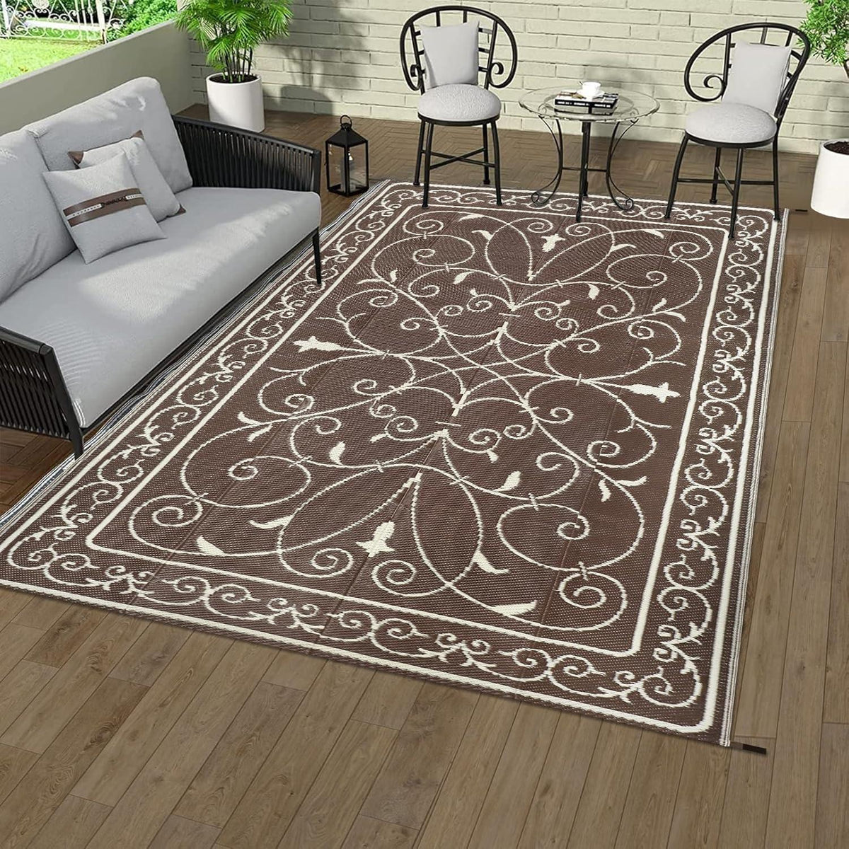 Famibay Outdoor Teppich Wendbar 150x245cm Wetterfest für Terrasse Garten Balkon