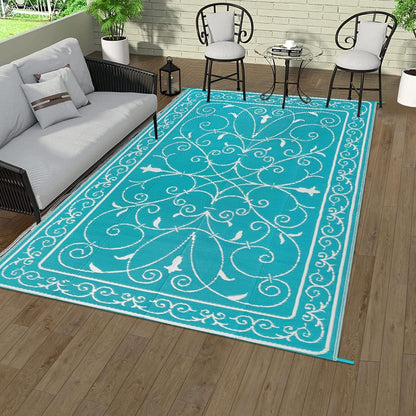 Famibay Outdoor Teppich Wetterfest Wendbar Kunststoff Teppich 150 x 245 cm Teal