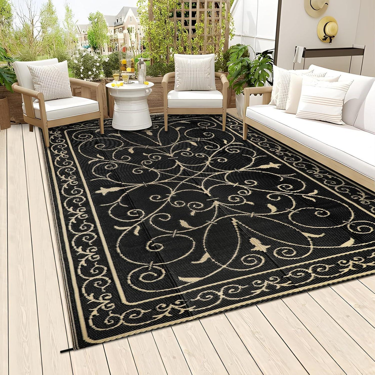 Outdoor Teppich Wetterfest Gartenteppich schwarz 150x245 cm