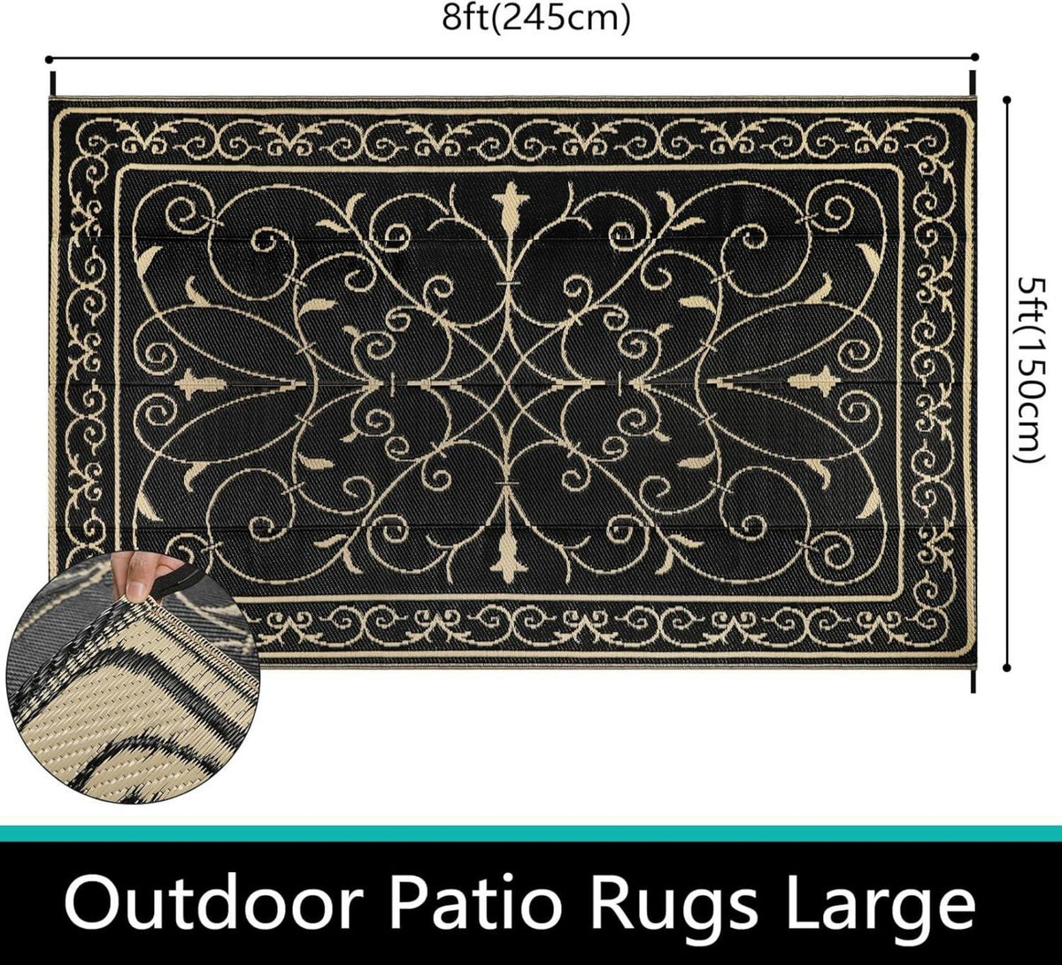 Outdoor Teppich Schwarz 150 x 245 cm - Wetterfest Balkon