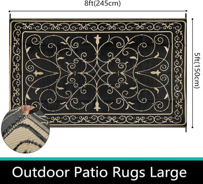 Outdoor Teppich Schwarz 150 x 245 cm - Wetterfest Balkon
