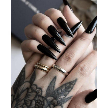 Schwarze Stiletto Press On Nails – Halloween Gothic Design