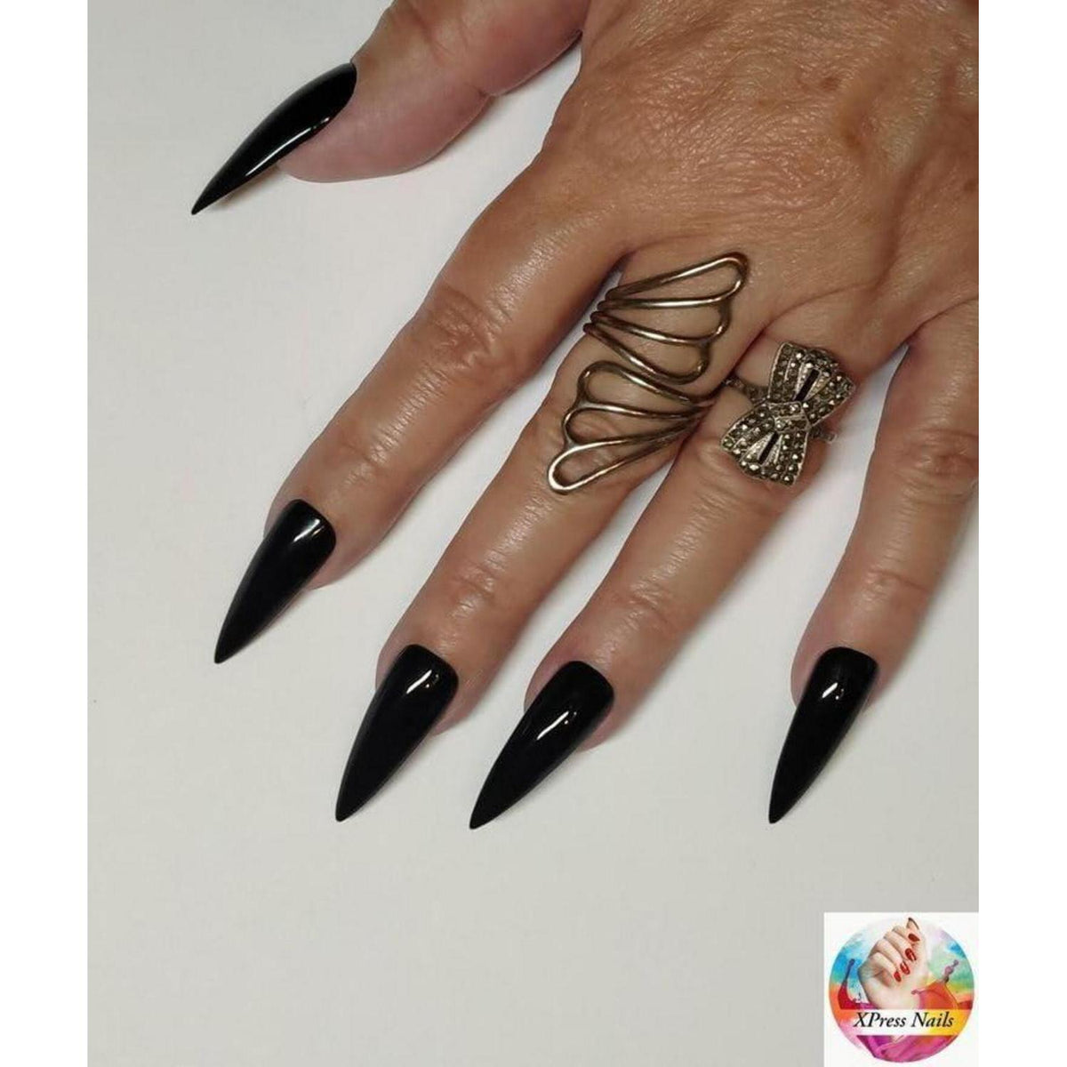 Schwarze Stiletto Press On Nails – Halloween Gothic Design