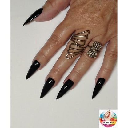 Schwarze Stiletto Press On Nails – Halloween Gothic Design