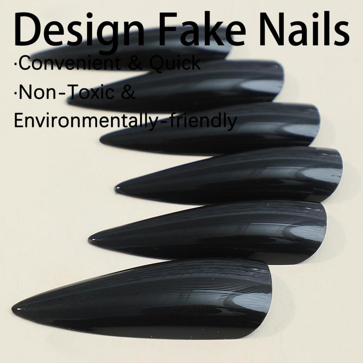 Schwarze Stiletto Press On Nails – Halloween Gothic Design