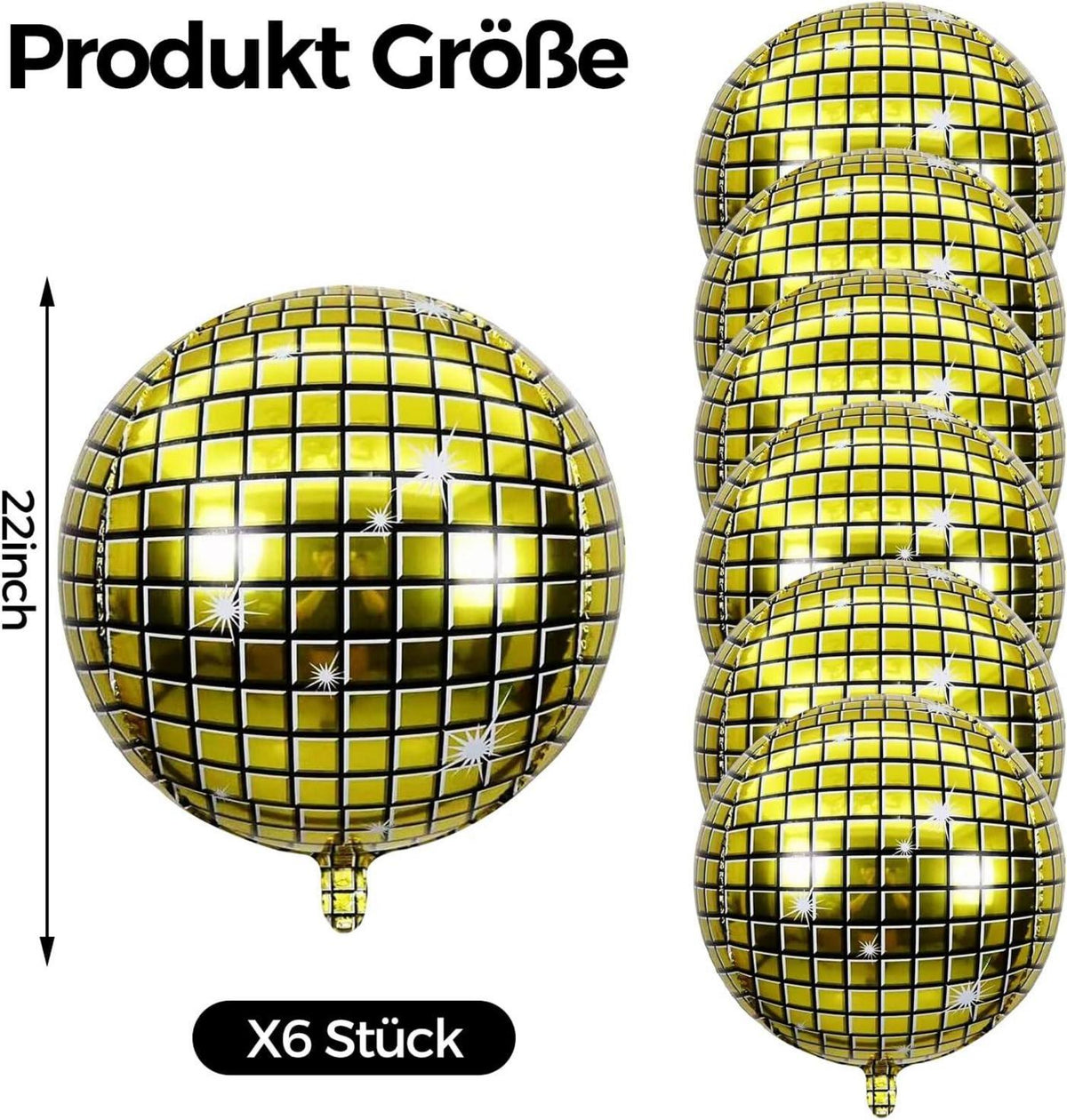 Discokugel Luftballon 22 Zoll Gold 6 Stück für 70 80 90er