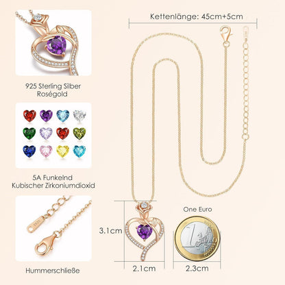 Herz Halskette Damen Rosegold mit Geburtsstein Sterling Silber 925