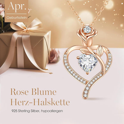Halskette Damen Rosegold Herz mit Geburtsstein Sterling Silber 925
