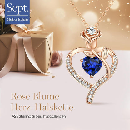 Rosenherz Halskette Geburtsstein Rosegold Sterling Silber 925