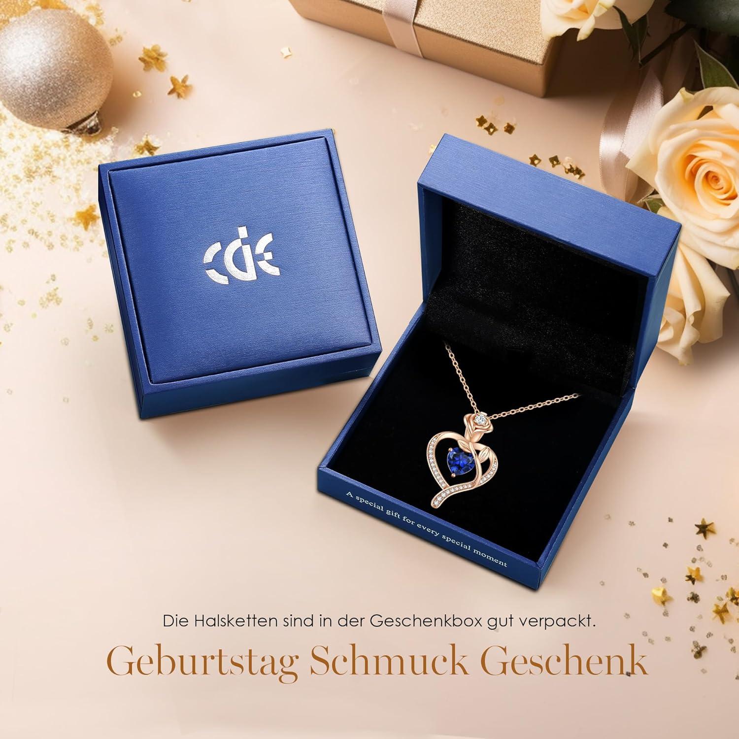 Damen Rosegold Herz Kette 925 Silber Geburtsstein Geschenk