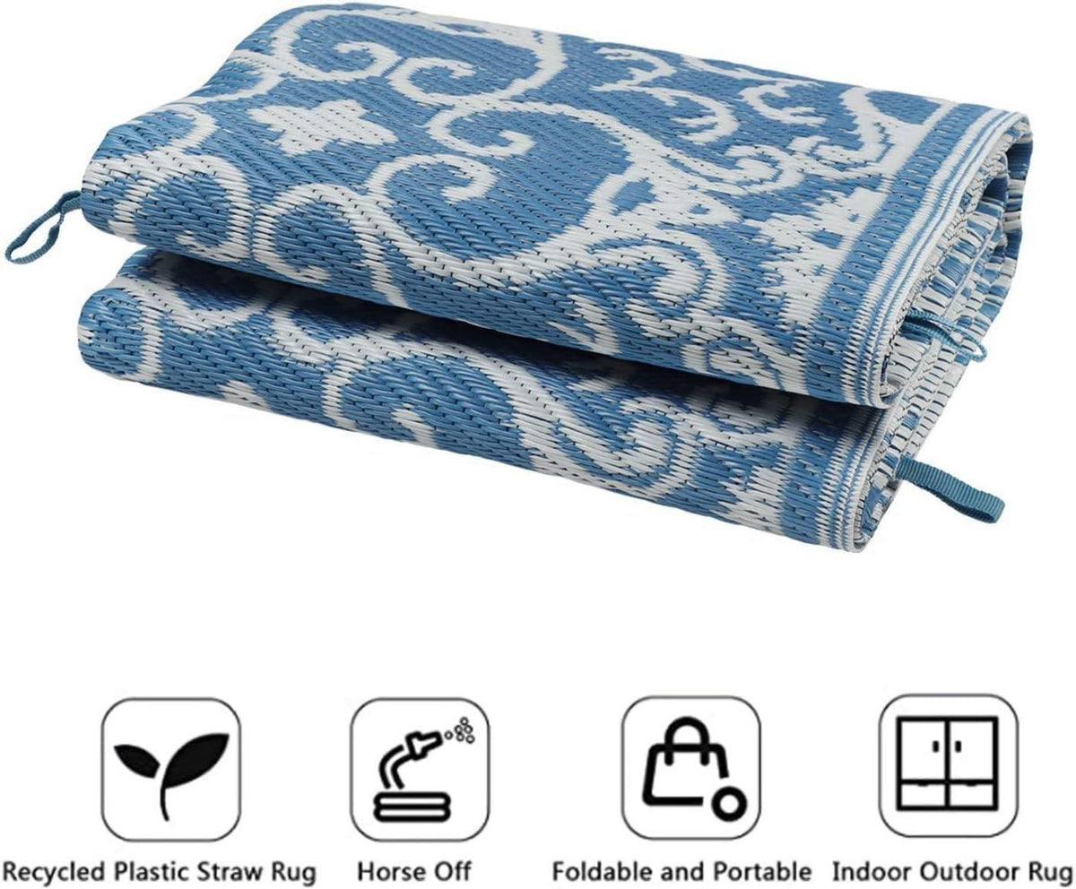 Outdoor Teppich 150x245cm Wetterfest Kunststoff Wendbar für Garten Terrasse