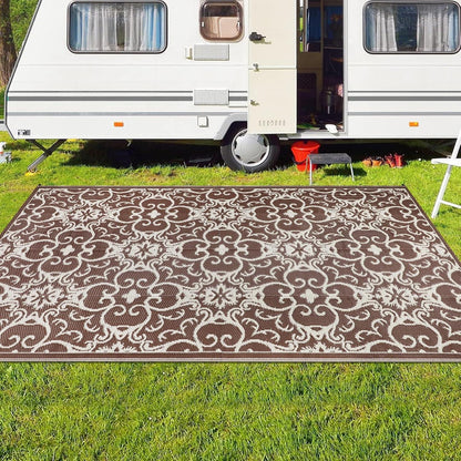 Outdoor Teppich 150x245 cm Kunststoff Wetterfest Wendbar Leicht