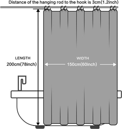 Schmaler Duschvorhang für Dusche und Badewanne Grau 150x200 Polyester