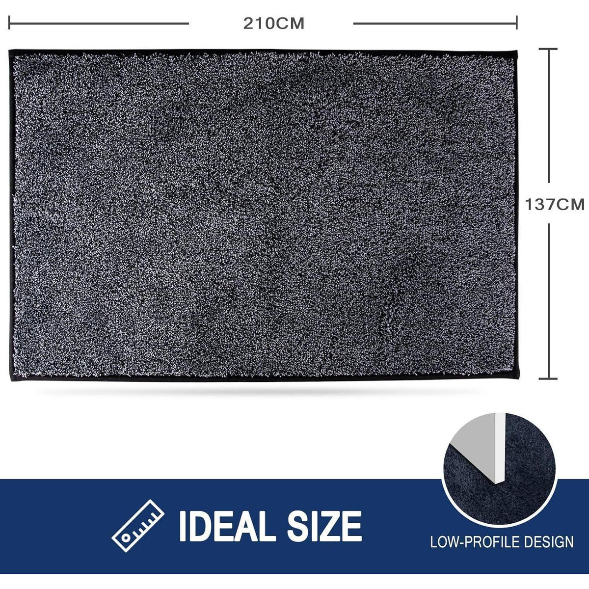 Schmutzfangmatte Grau, rutschfest & waschbar – 137 x 210 cm