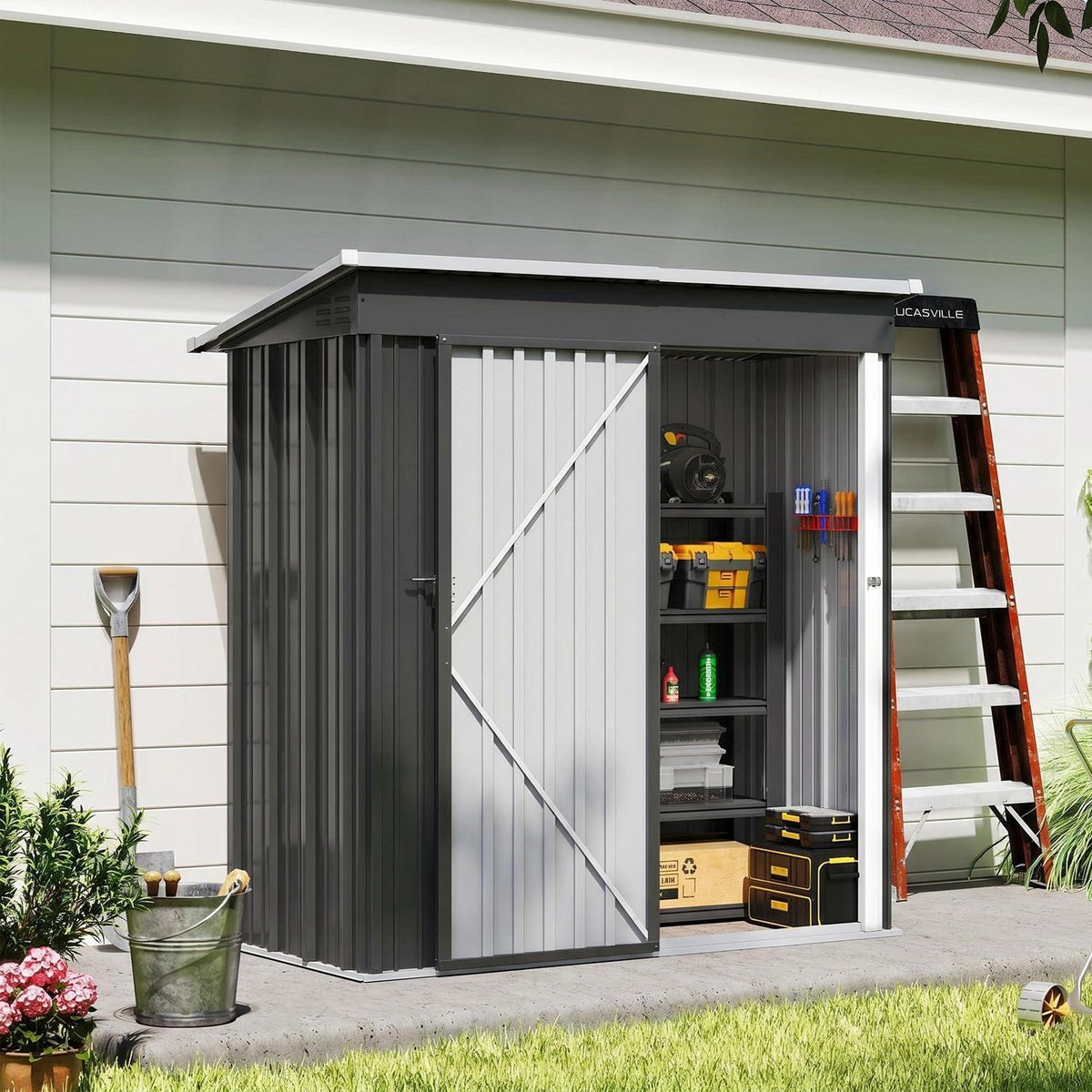 Gartenhaus Metall 162x86 cm mit Pultdach & Fundamentrahmen