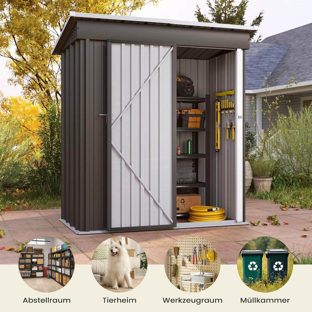 Gartenhaus Metall 162x86 cm mit Pultdach & Fundamentrahmen