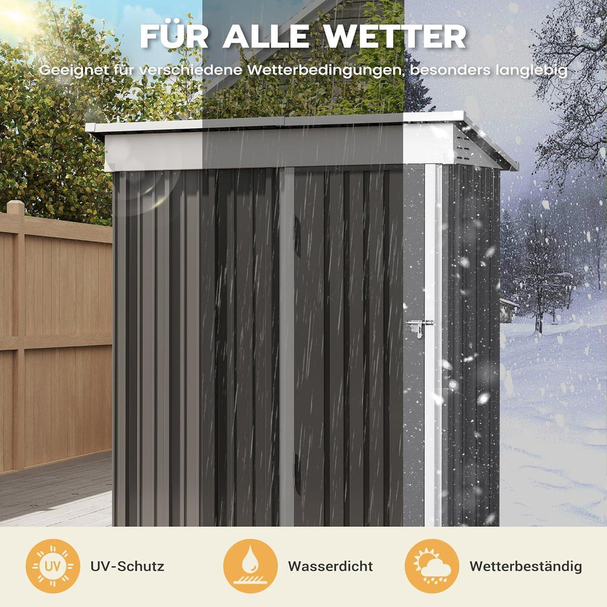 Gartenhaus Metall 162x86 cm mit Pultdach & Fundamentrahmen