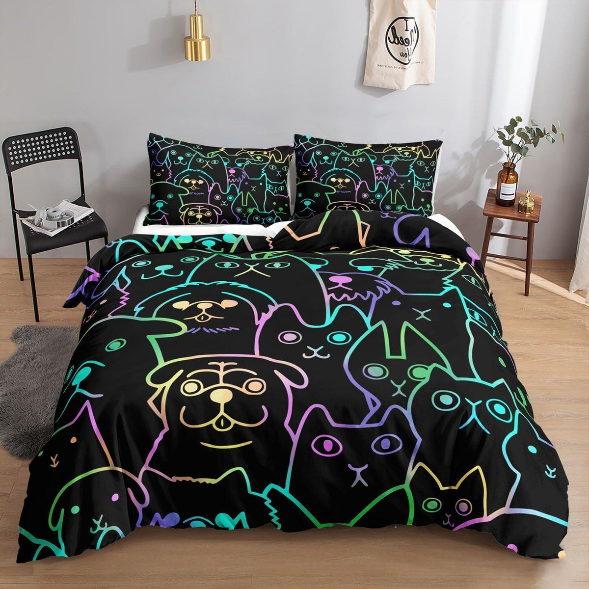 Kinder Bettwäsche Set Katze & Hund 200x200 cm