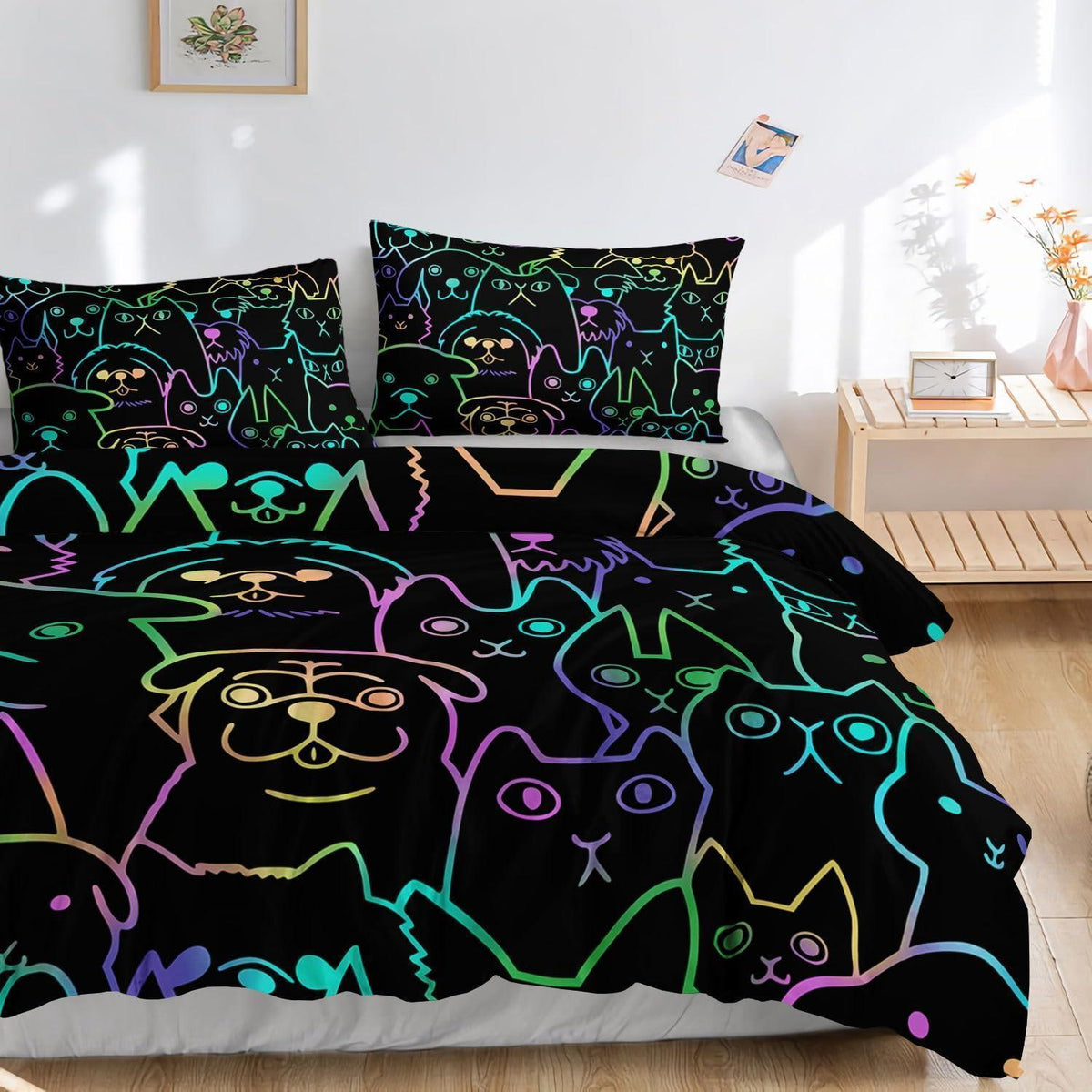 Kinder Bettwäsche Set Katze & Hund 200x200 cm