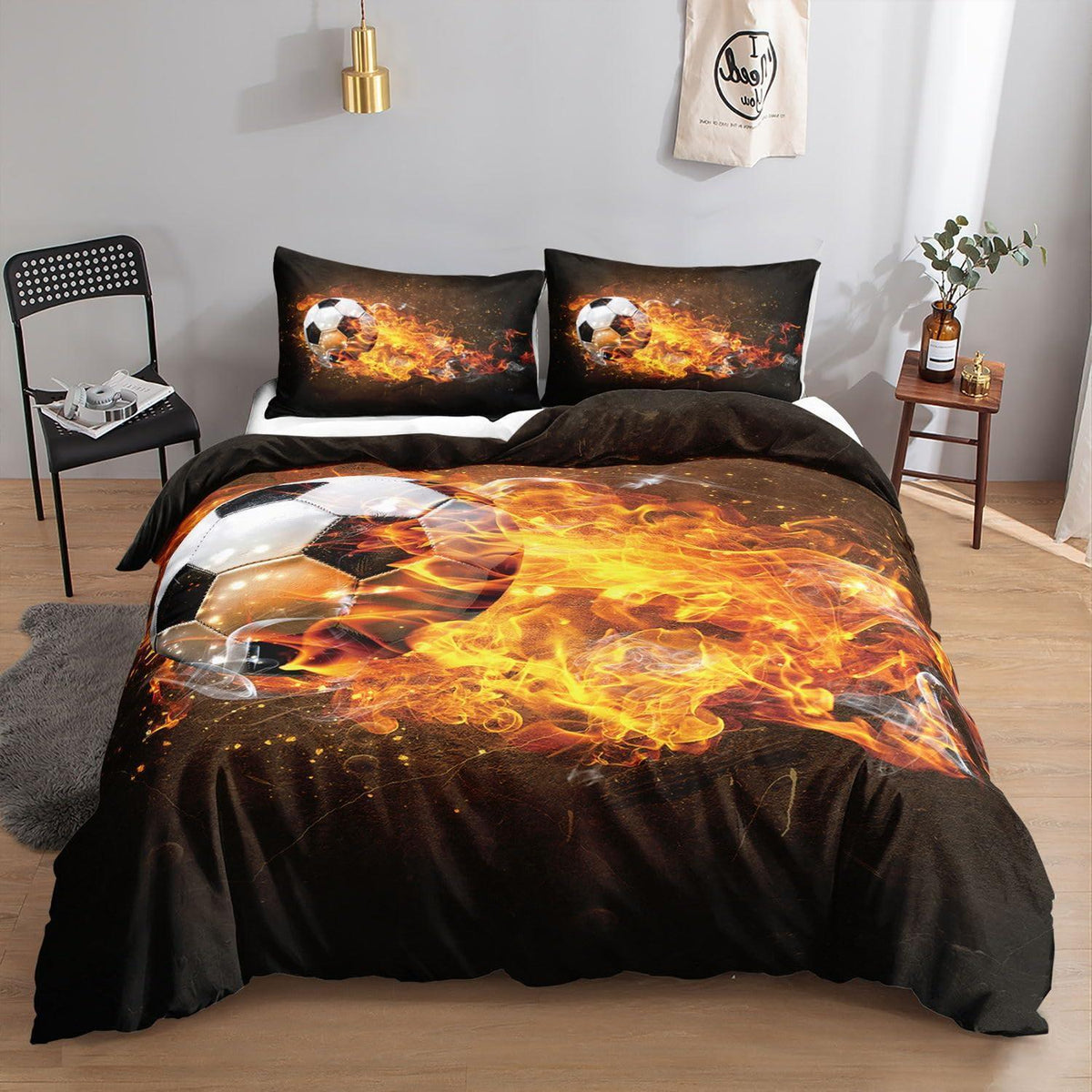 Fußball Bettwäsche Set für Kinder – Flammen Design 200x200cm