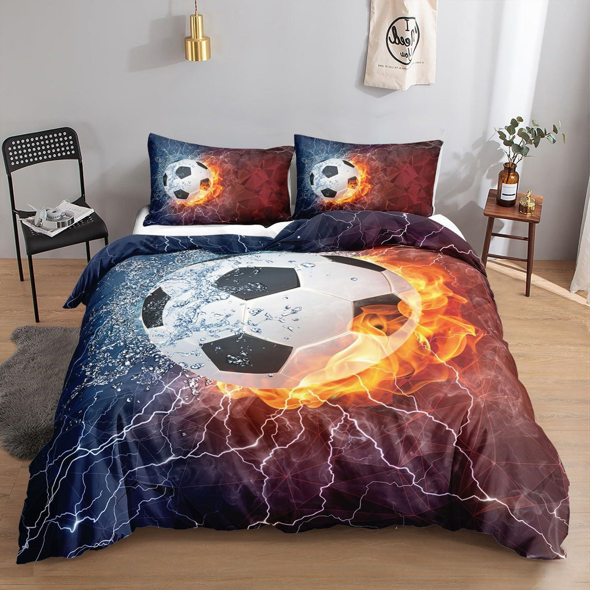 Fußball Bettwäsche Set Kinder – Eis & Feuer Design 200x200cm