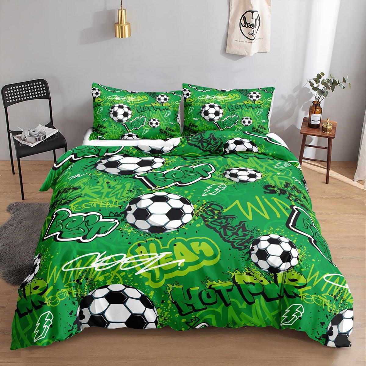 Fußball Bettwäsche Set für Kinder – Graffiti Cartoon Design 200x200cm
