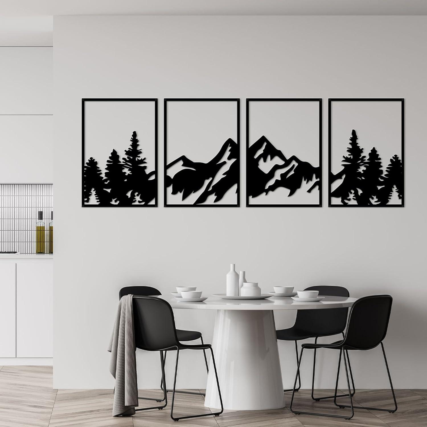 Metall-Berg-Wandkunst Dekor Set 4 Stück groß rustikal natürlich