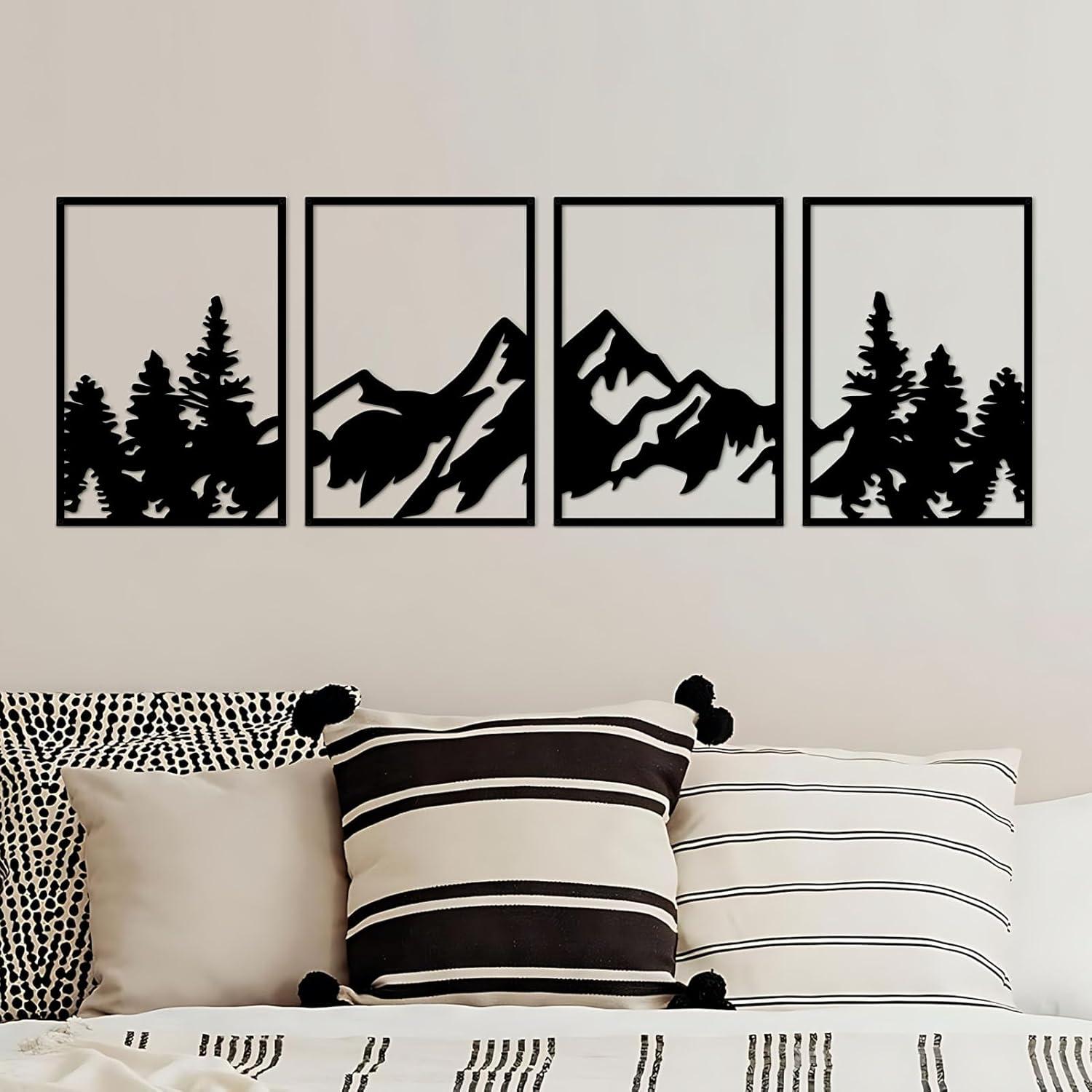 Metall Berg Wandkunst Set 4 Stück Bergwald Deko Gemälde
