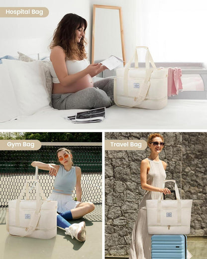 Weekender Reisetasche Damen Wasserdicht mit Schuhfach Beige