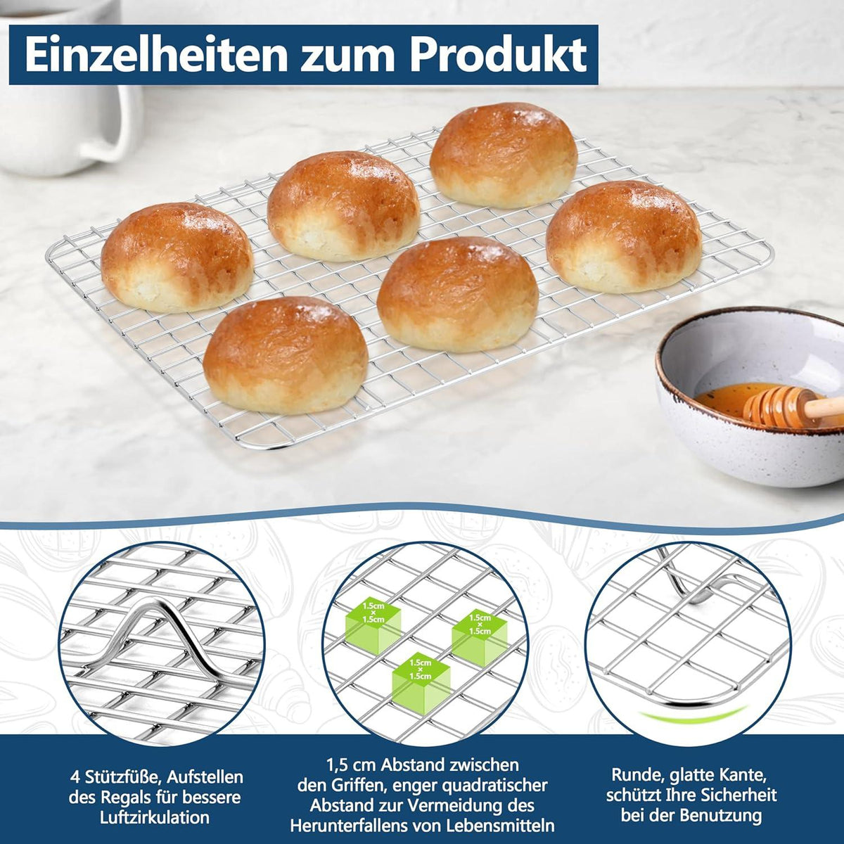2er Set Edelstahl Kuchengitter 29,7x22,7x1,8cm - Spülmaschinenfest