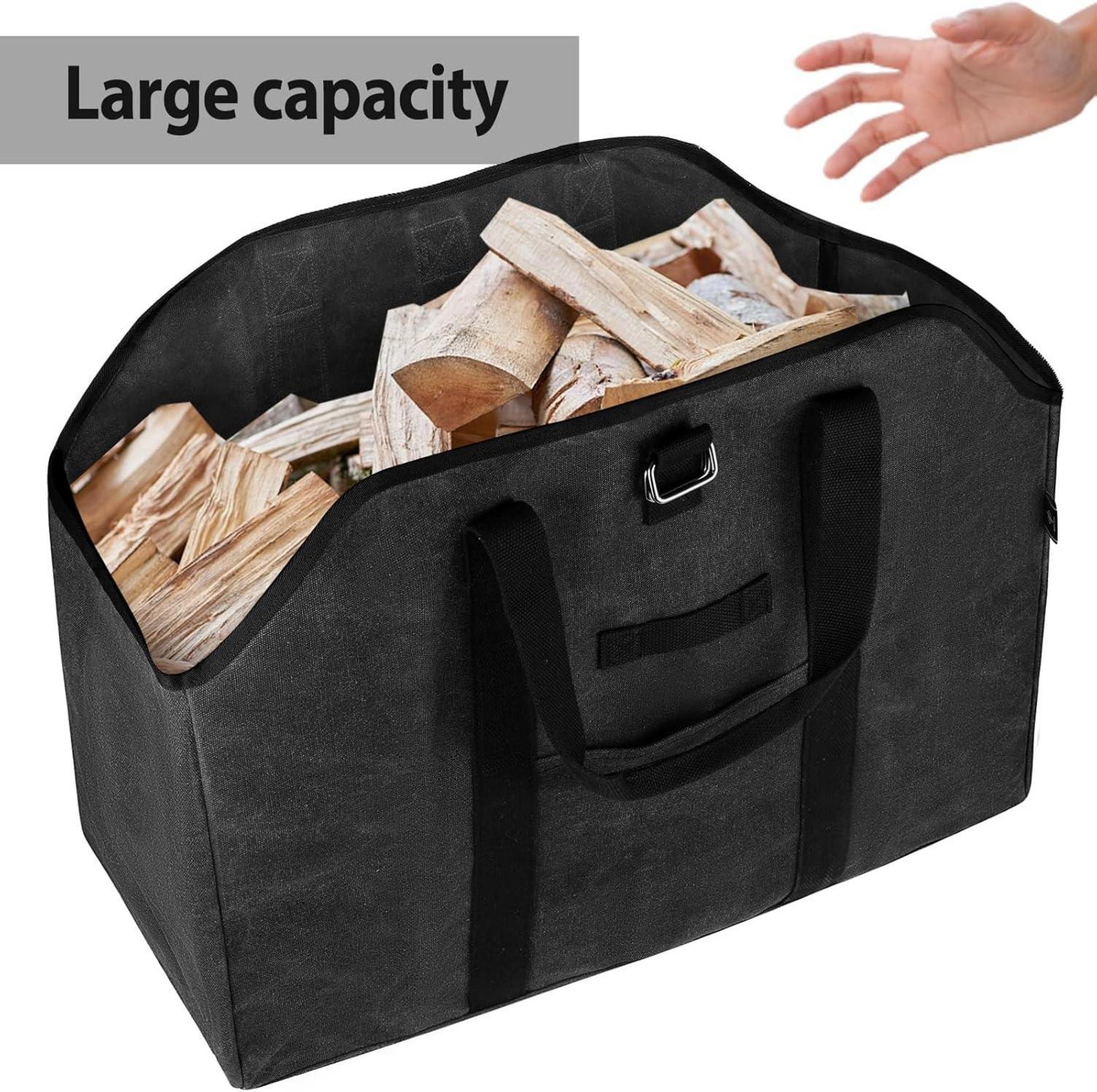Kaminholztasche aus gewachstem Segeltuch - Extra