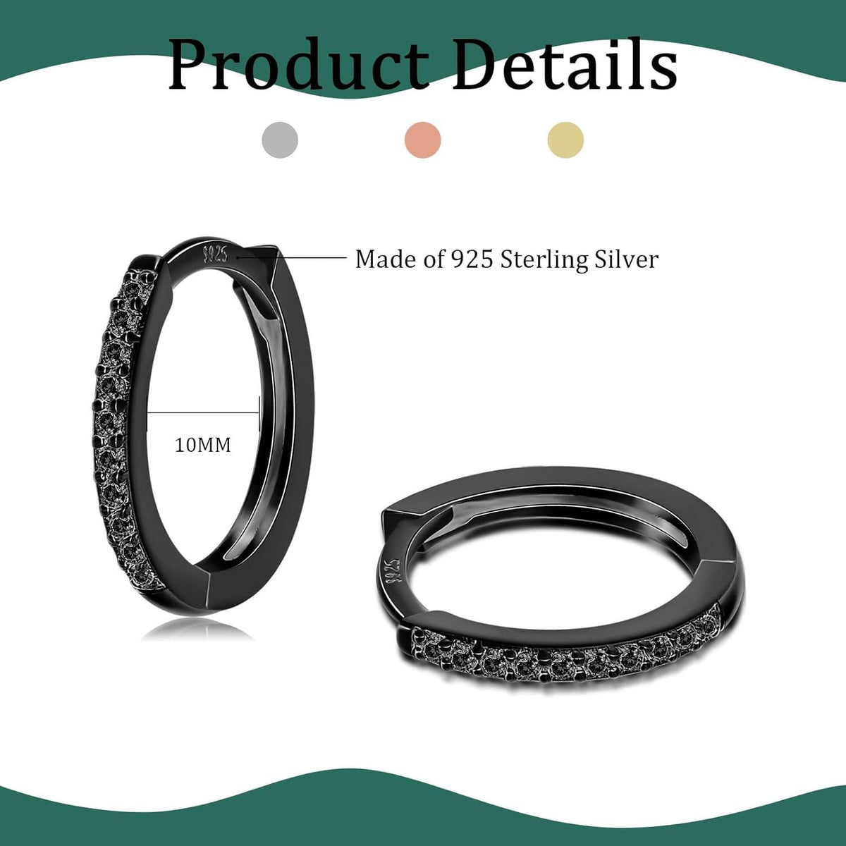 Creolen Silber 925 Set 3 Paar 8/10/12mm Gold Schwarz