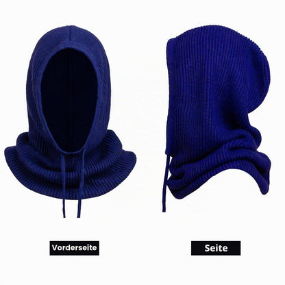 Strickmütze Damen Balaclava mit Kordelzug, blau