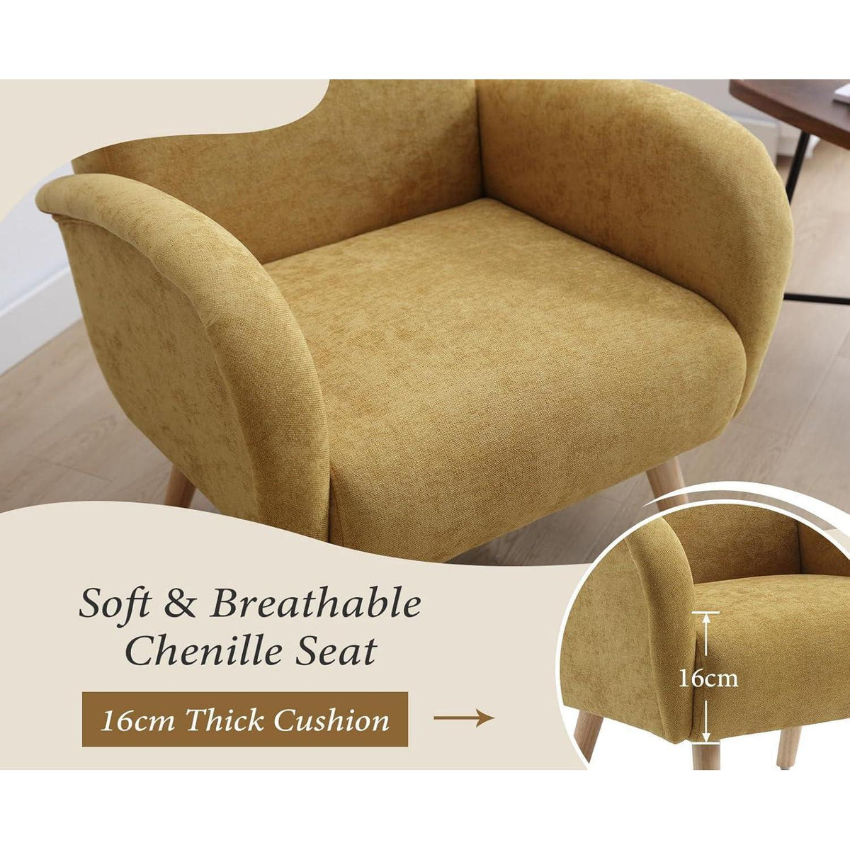 Chenille Loungesessel Gelb – Bequemer Ohrensessel für Wohnzimmer