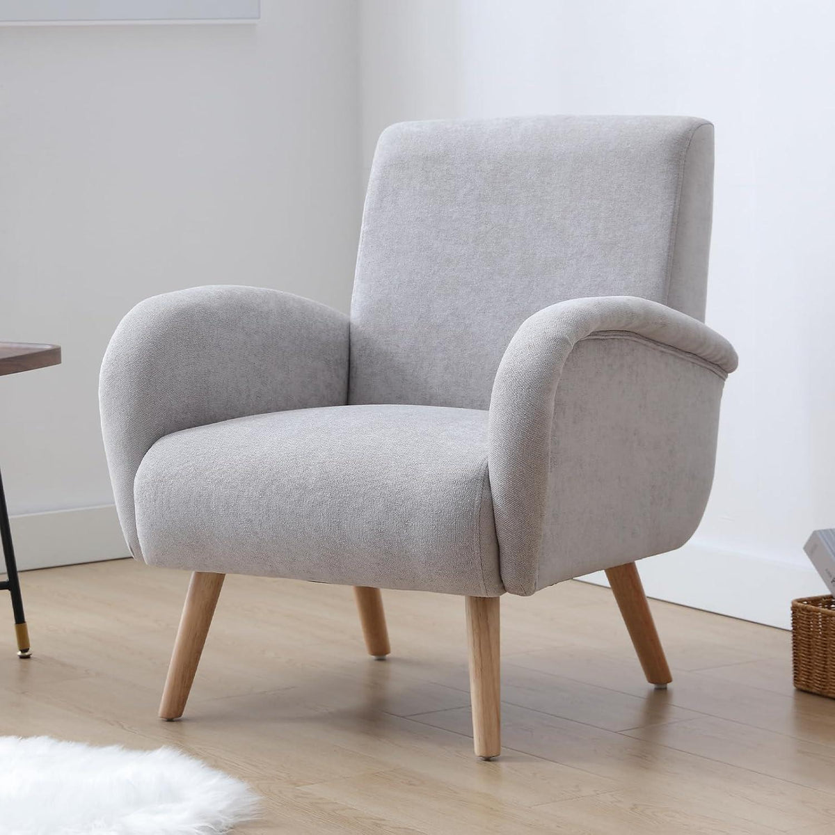 Chenille Loungesessel Grau – Bequemer Ohrensessel für Wohnzimmer