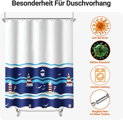 Duschvorhang Blaues Segel 260x200cm Antischimmel Wasserabweisend
