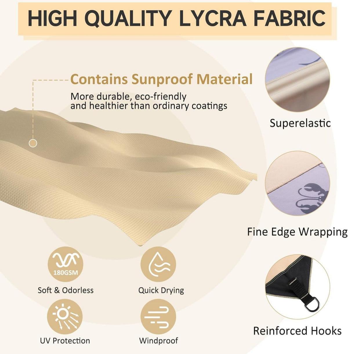 Strand Sonnenzelt UPF50+ 3m x 3,3m Lycra Khaki für 6 Personen