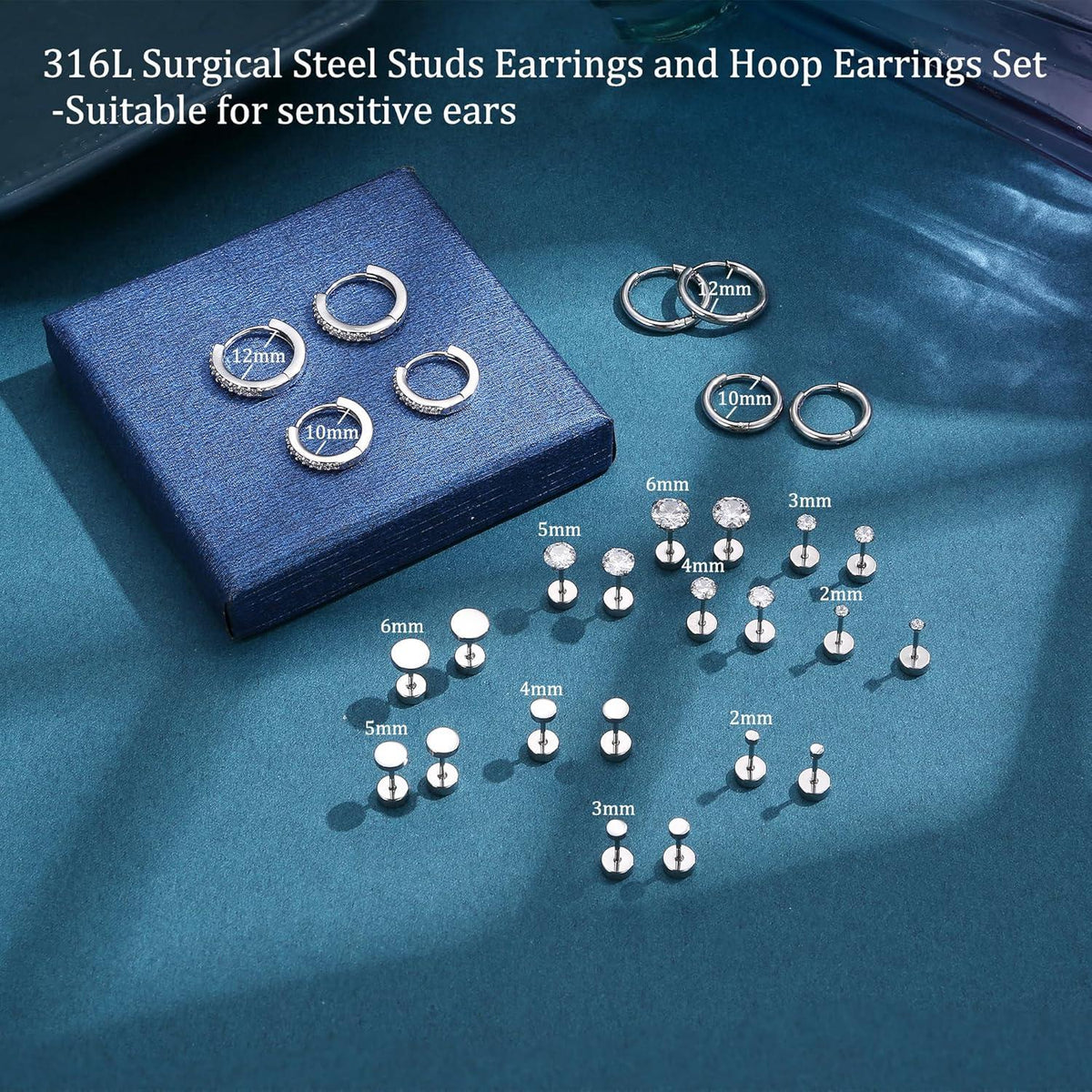 Kleine Ohrstecker Chirurgenstahl Set Opal Zirkonia Silber Mädchen Piercings