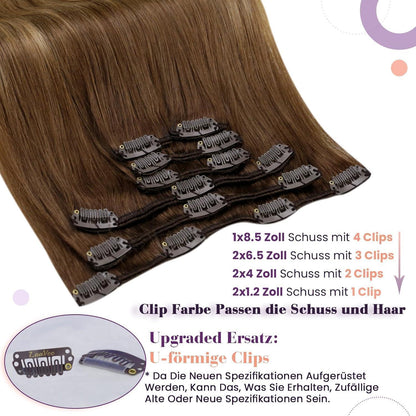 Clip-in Echthaar Extensions Aschiges Hellbraun 55cm