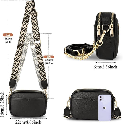 TEUEN Damen-Umhängetasche Crossbody Bag Schwarz PU Leder Schultertasche