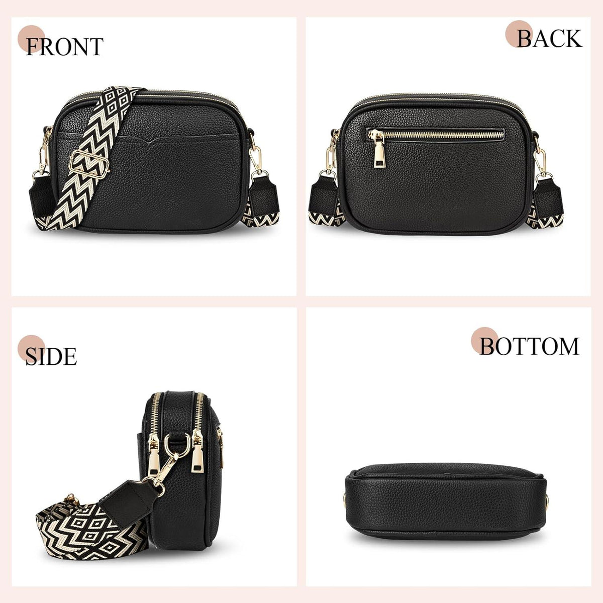 TEUEN Damen-Umhängetasche, Kleine Crossbody Bag Schwarz PU