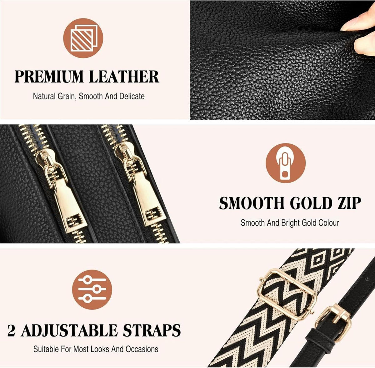 TEUEN Damen-Umhängetasche Crossbody Bag PU Leder Schultertasche Schwarz